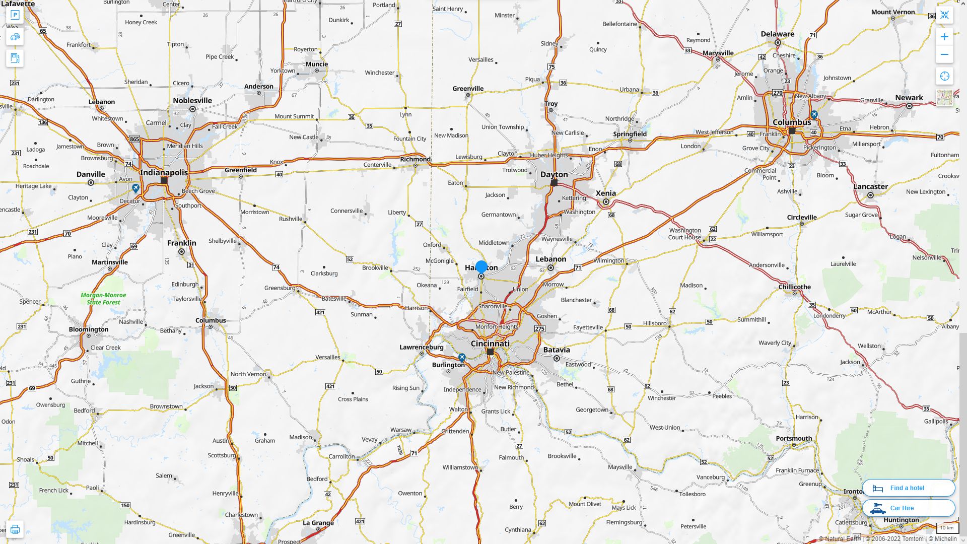 Hamilton Ohio Highway and Road Map